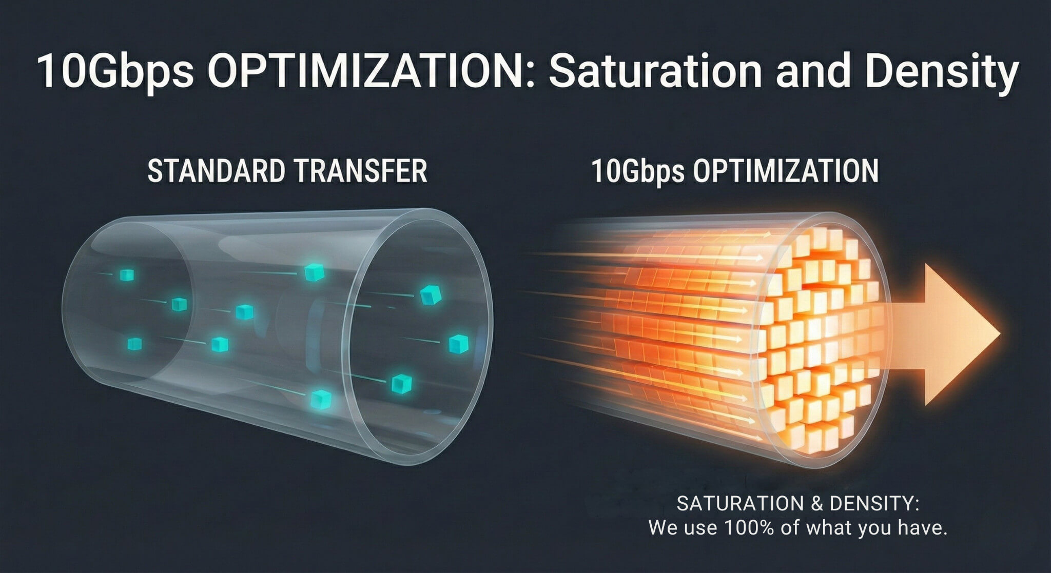 10Gbps Optimization: Saturation and Density. Illustrates improved data transfer through increased saturation.