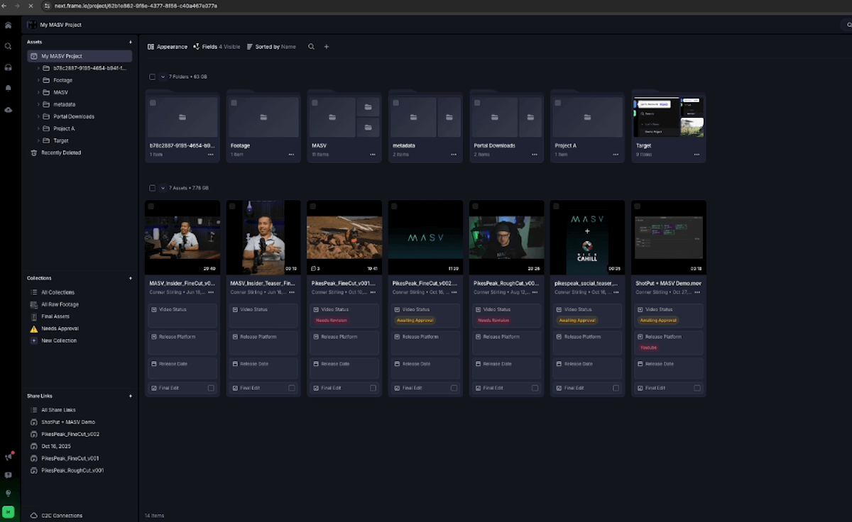MASV product update: Dynamic package routing, S3 access, and more. Frame-v4 visual overview of MASV interface.