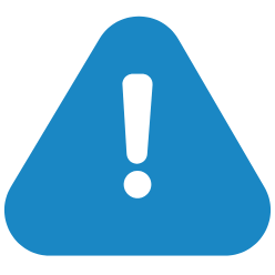 Blue warning sign. Exclamation mark in a triangle. Alert icon. Error symbol. Lost files.