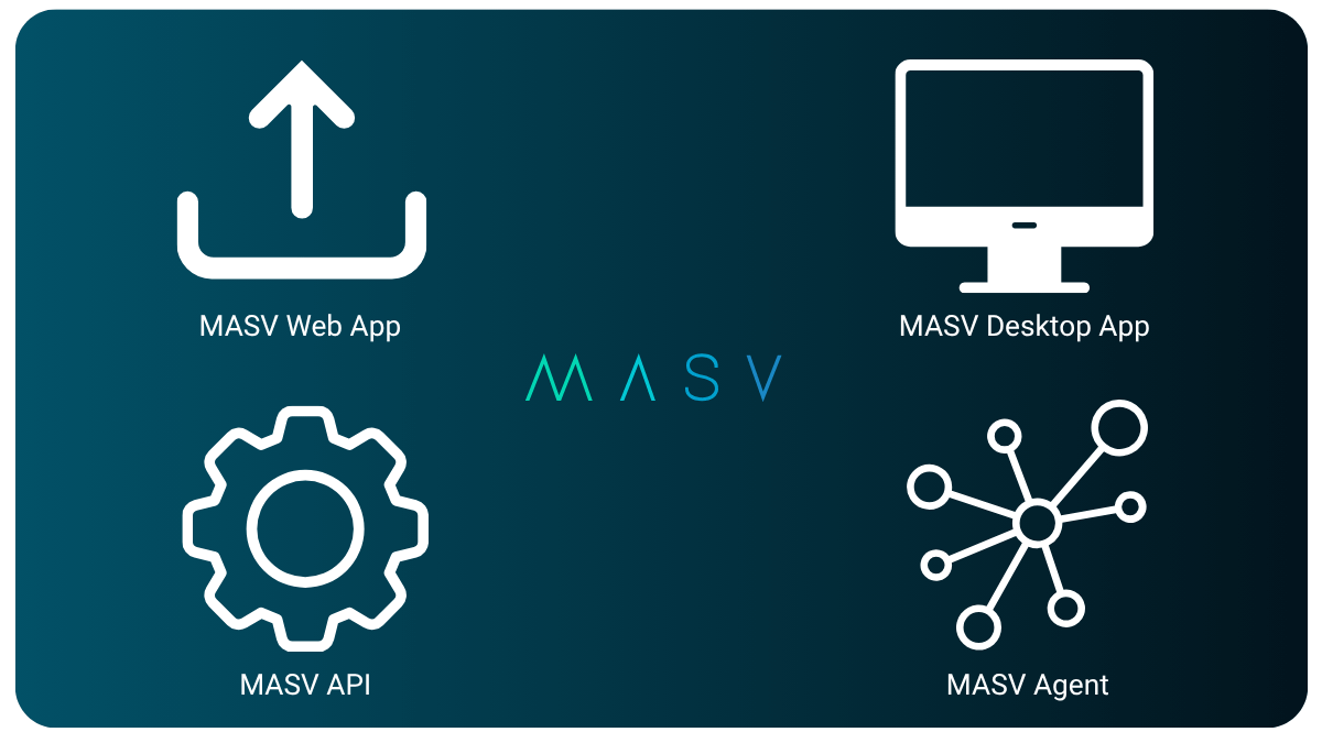 MASV platform: web app, desktop app, API, agent. File transfer solution.