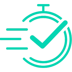 Uncompromised speed MASV: Fast Aspera alternative at 1/4 the cost. Timer with checkmark icon conveys speed and efficiency.